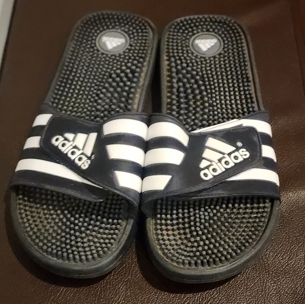Adidas Mens Striped Black and White Slide Sandals Size 11
